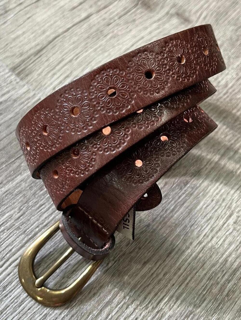 Fossil Floral Embossed Perforated Leather Belt